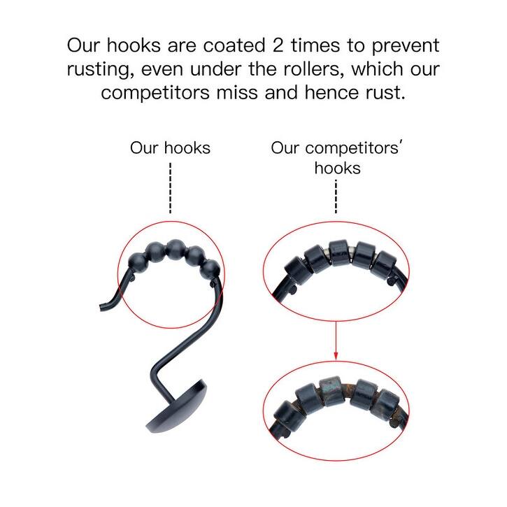 Utopia Alley Shower Hooks - Rust Resistant Roller Shower Curtain Hooks for Shower Curtain - Set of 12