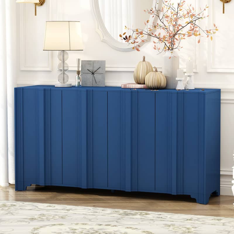 Modern 4-Door Buffet Cabinet Linear Sideboard with Triangular Legs, for Living Rooms, Entrances and Study Rooms