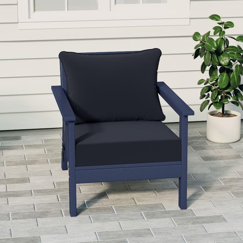 Birchwood All Weather HDPE Outdoor Patio Deep Seating Navy Blue Club Chair With Cushions (1-Piece)