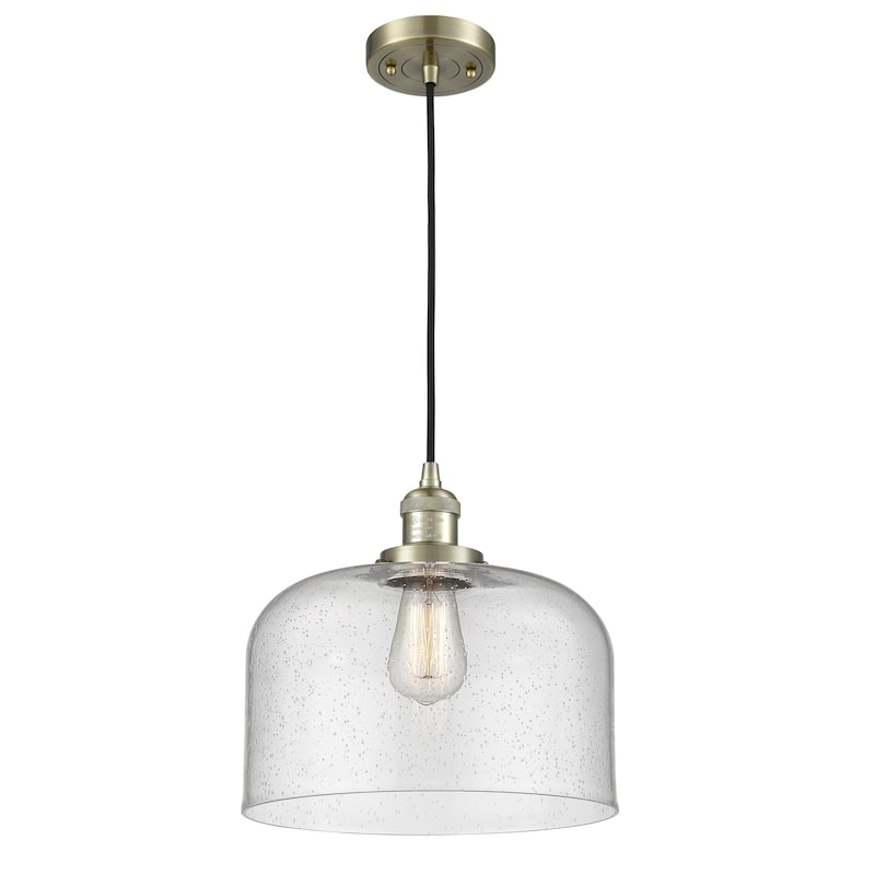 Innovations Lighting Franklin Restoration Bell - 1 Light 12" Cord Hung Mini Pendant - Antique Brass/Seedy