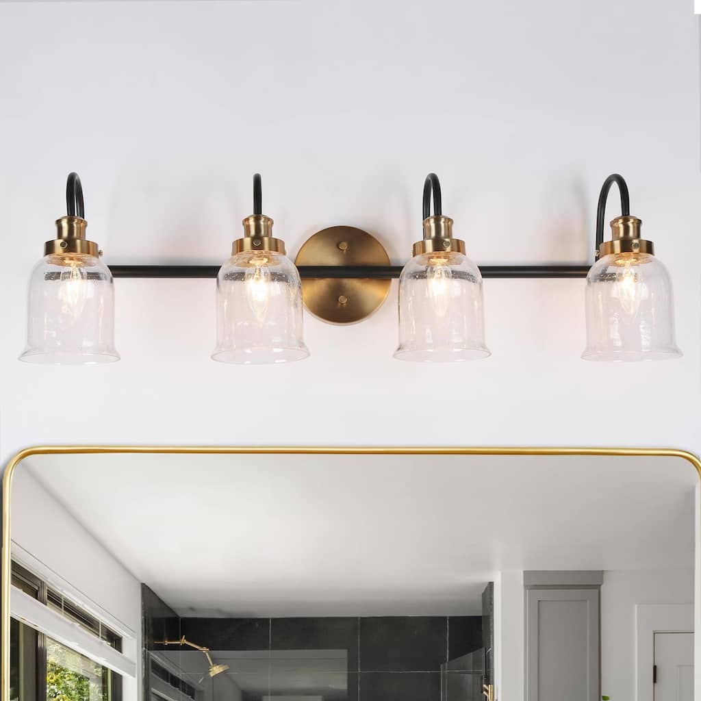 Mid-Century Modern Black Gold 2/3/4-Light Bathroom Vanity Light Seeded Glass Wall Sconces