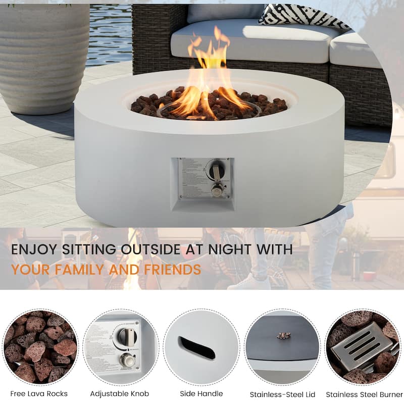 AVAWING 50,000 BTU 30" Outdoor White Round Propane Fire Pit Table and Set (Set Includes Tank Holder)