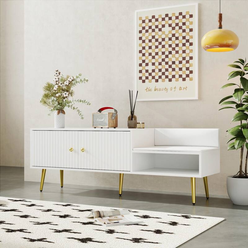 Modern Shoe Storage Bench with Hidden Compartment and Upholstered Cushion - White