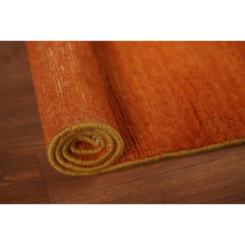 Contemporary Gabbeh Oriental Foyer Rug Hand-Knotted Orange Wool Carpet - 3'2"x 4'11"