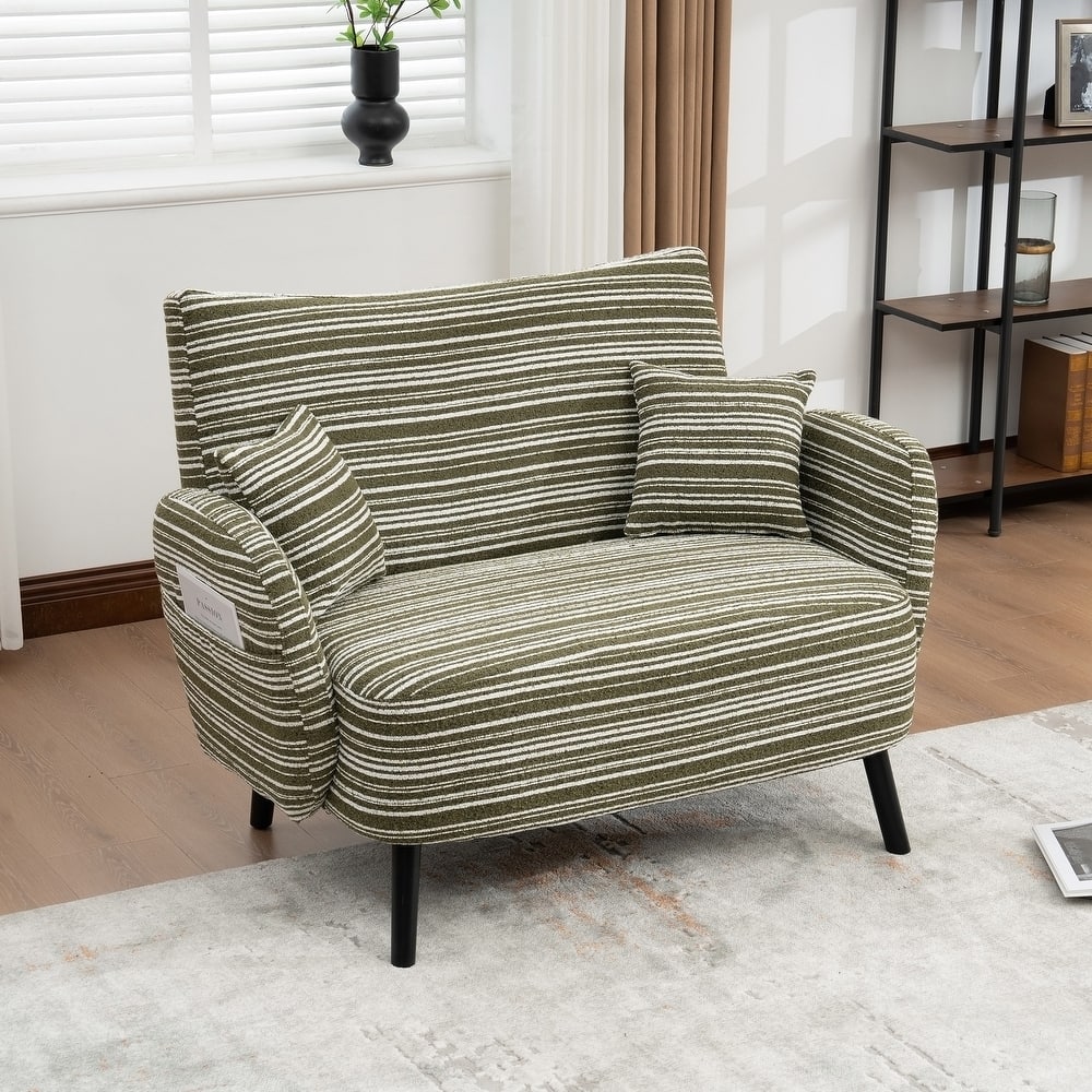 HOMEFUN Boucle Upholstered Stripes Comfortable Wood Frame Loveseats Sofa with Side Pocket and 2 Pillows