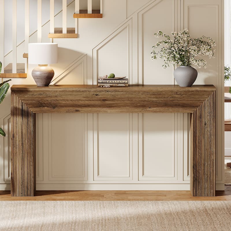 63-Inch Farmhouse Console Table for Entryway, Sofa Table Behind the Couch with Fluted Design - 62.99" W x 11.81" D x 33.46" H