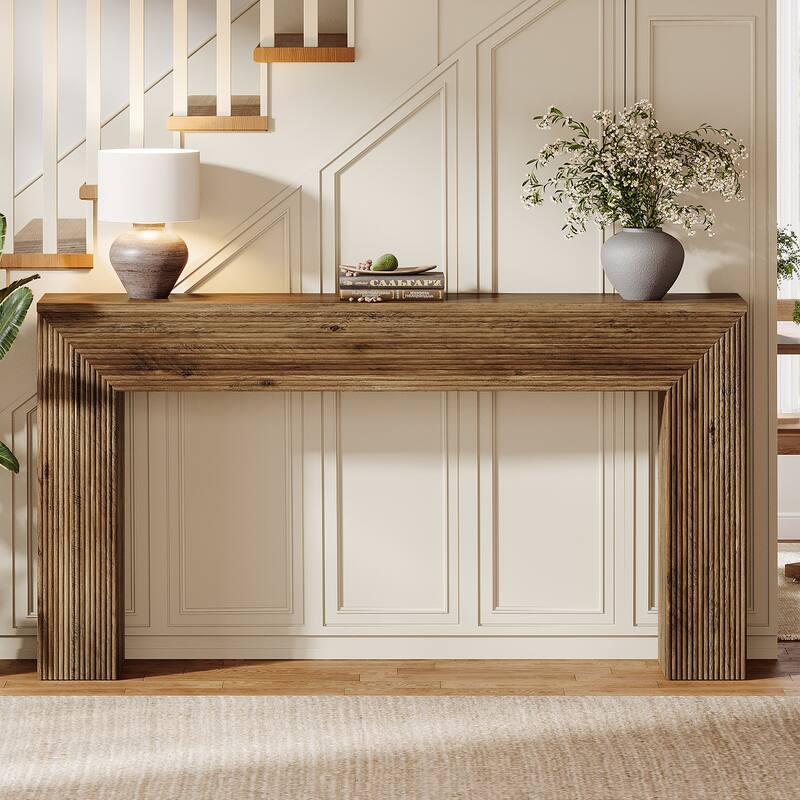 63-Inch Fluted Console Table for Entryway, Long Narrow Sofa Table - 62.99" W x 11.81" D x 33.46" H
