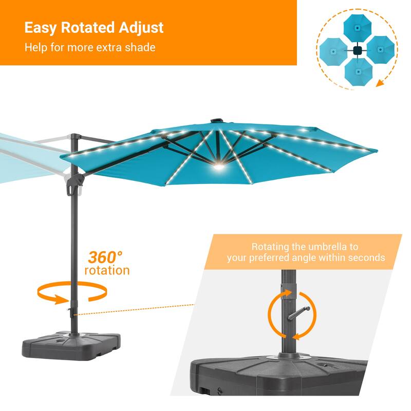 LIVOOSUN 11FT Huge Patio LED offset umbrella Cantilever Umbrella