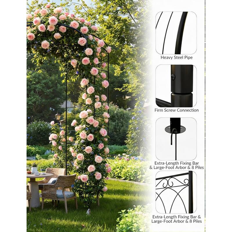 8.8 ft Black Metal Garden Arbor, Birdcage Wedding Arch