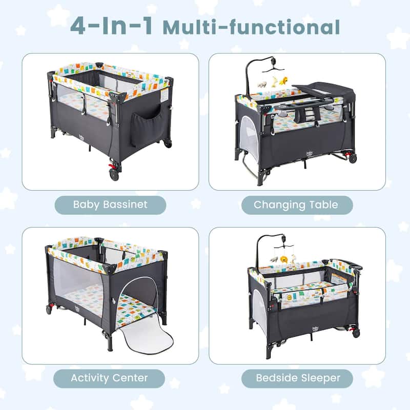 Honeyjoy 5-in-1 Baby Crib with Adjustable Height Soft Mattress - See Details