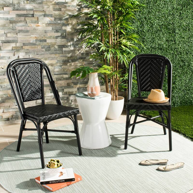 SAFAVIEH Madilyn Stacking Black Side Chair (Set of 2) - 18" W x 21.5" D x 35" H - 18W x 35D x 22H - Black