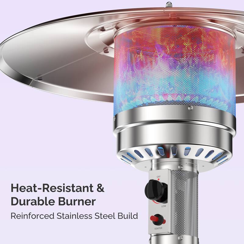 48,000 BTU Patio Propane Heater for Outdoor Use, Double-Layer Stainless Steel Burner and Wheels - N/A