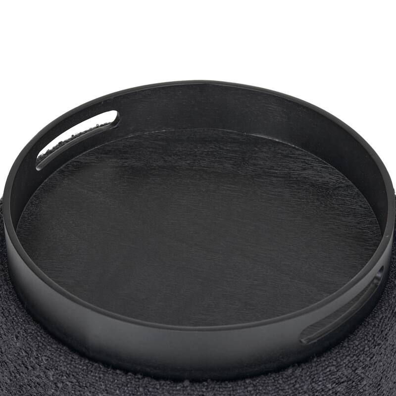 Boucle Tufted Round Storage Ottoman with Removable Tray Foot Stool