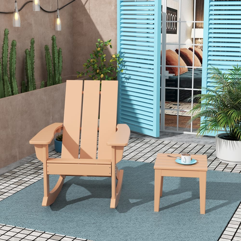 Shoreside Modern Eco-Friendly All Weather Poly Adirondack Rocking Chair with Side Table (2-Piece Set)