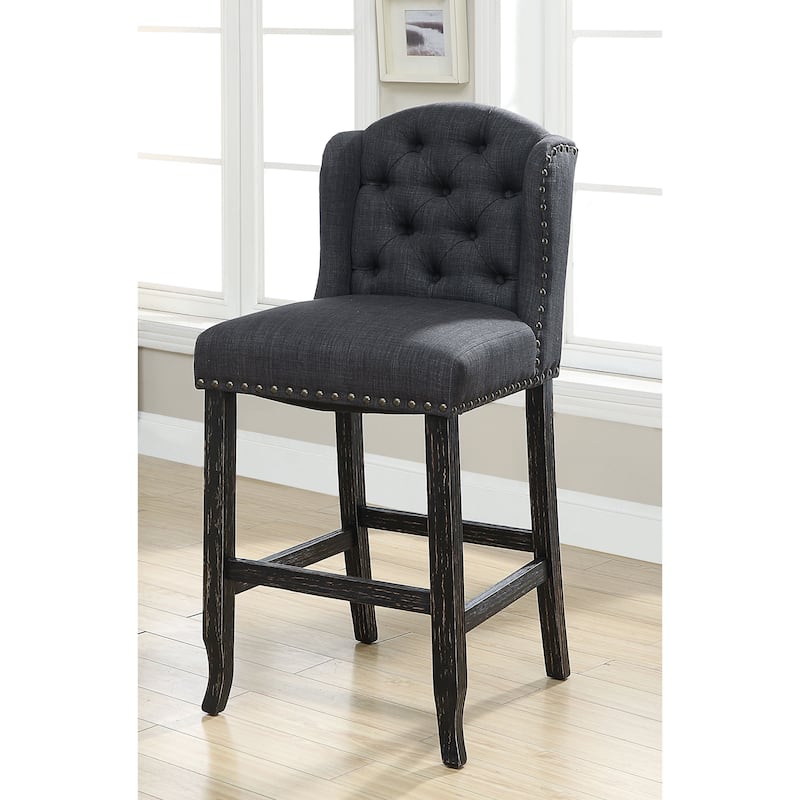 Tays Rustic Linen Tufted Bar Height Chairs (Set of 2) by Furniture of America