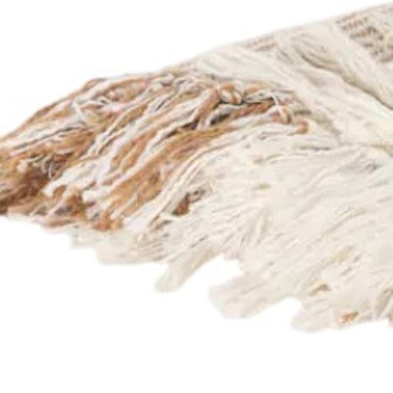 HomeRoots 50" X 60" Ivory Cotton Woven Striped Throw Blanket with Fringe