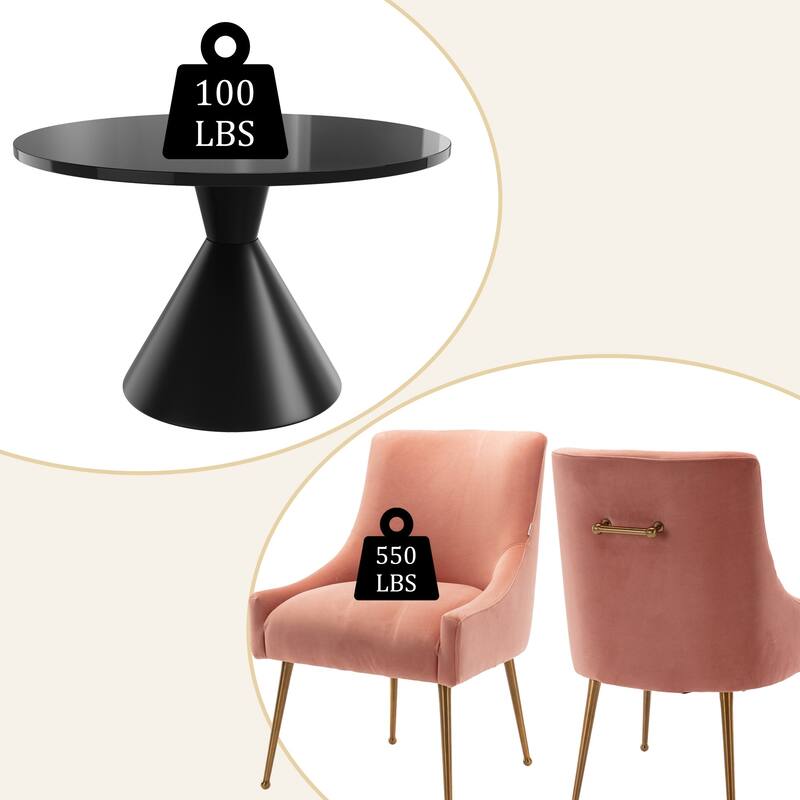 48" Light Luxury Black High Gloss Large Countertop Dining Table with Velvet Dining Chair Set