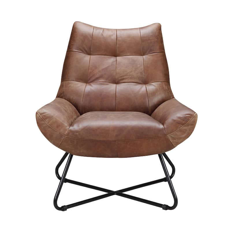 Aurelle Home Handcrafted Leather Lounge Accent Chair