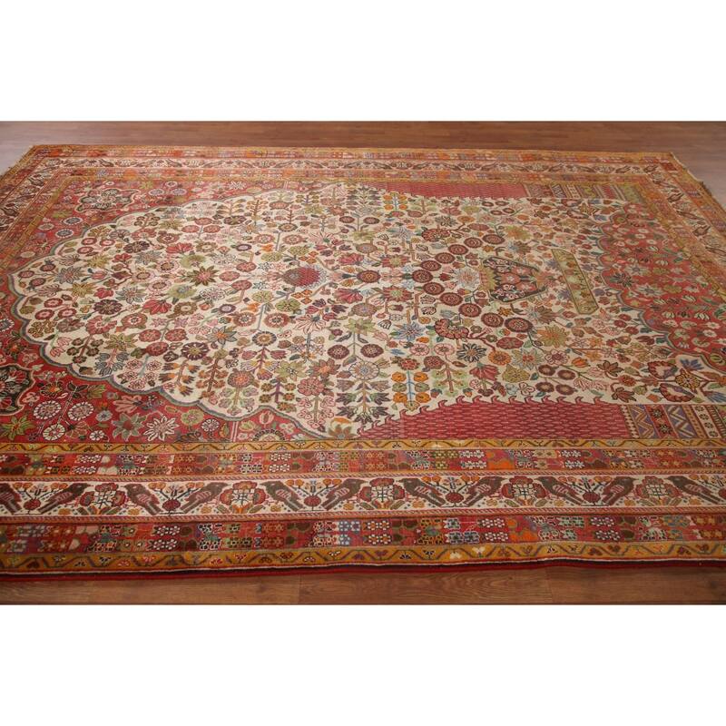 Hand Knotted Oriental 100% Wool Carpet Traditional Floral Beige & Ivories Kashkoli Area Rug - 10' 8'' X 7' 2''