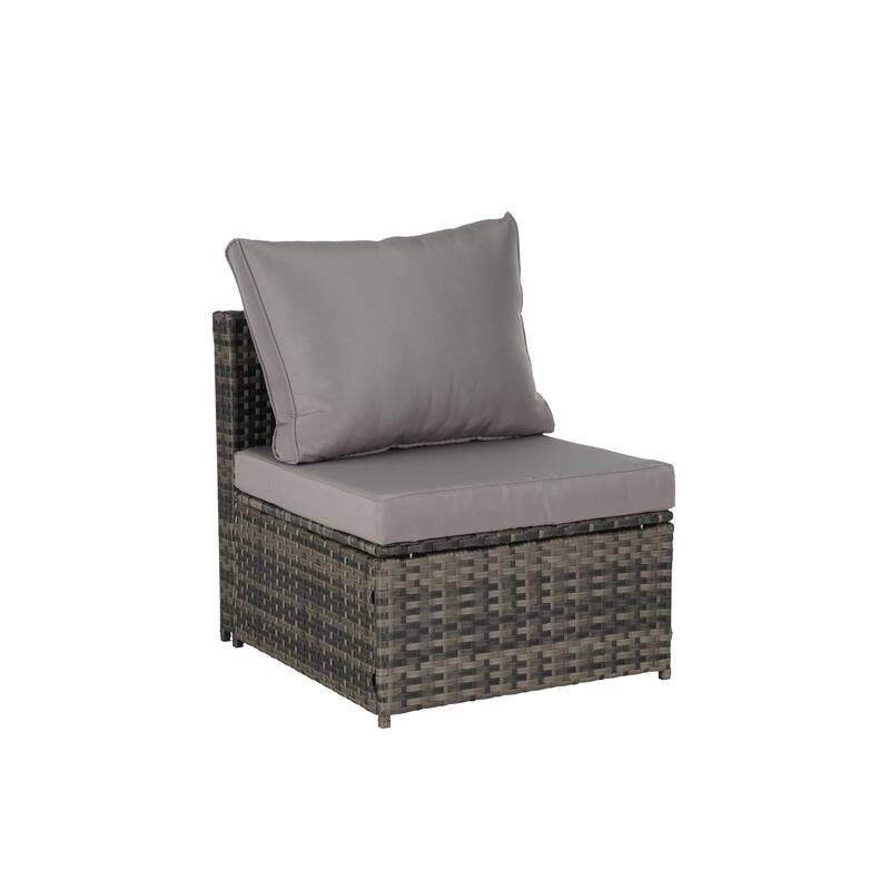 5-Piece Outdoor Patio Wicker Daybed Set with Retractable Canopy, Storable Table