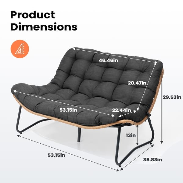 dimension image slide 0 of 4, All-Weather PE Rattan Double Papasan Chair Loveseat with Soft Cushion for Indoor Outdoor