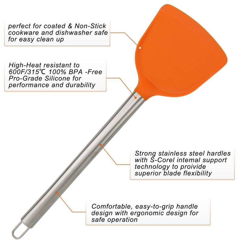 Silicone Turner Spatula Heat Resistant Non Stick for Cooking Baking - 13.6" x 3.9"(L*W)