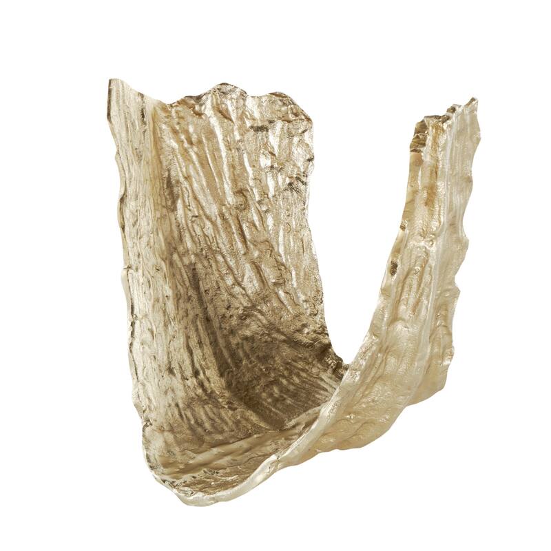 Aluminum Metal Leaf Textured Folded Leaf Decorative Bowl - Gold - Roche River Decor