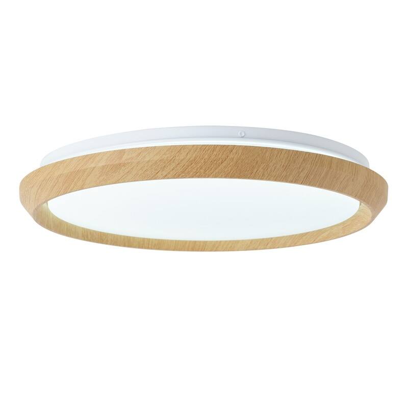 Modern Wood Grain Flush Mount Ceiling Light Milky White LED Fixture for Living Room Bedroom - 15.75