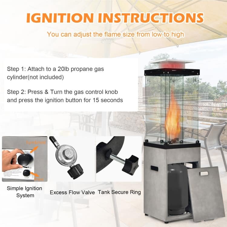 41 000 BTU Propane Patio Heater with Metal Hood - 15.5" x 15.5" x 62" (L x W x H)