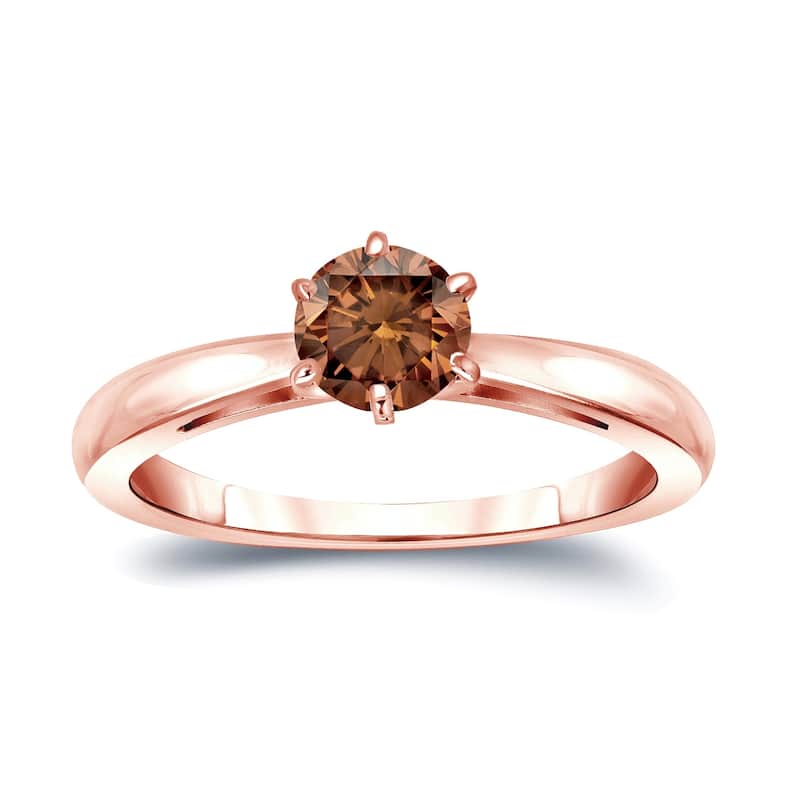 Auriya 1/4ctw 6 Prong Round Solitaire Brown Diamond Ring 14k Gold - 4 - Rose