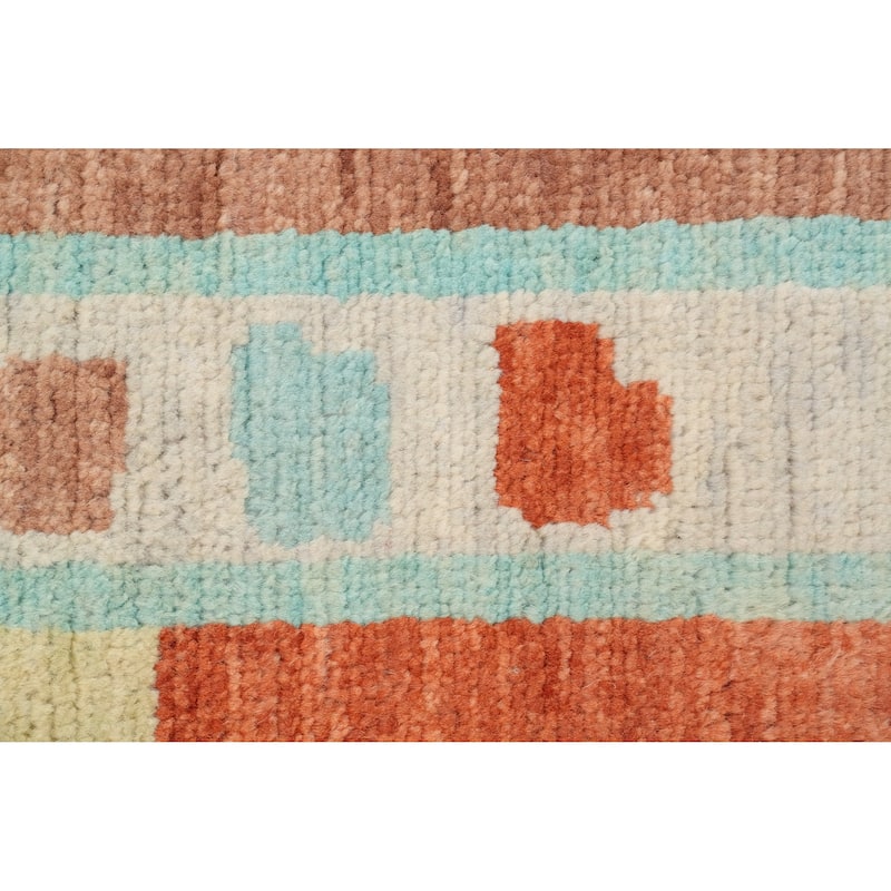 Hand Knotted Oriental 100% Wool Carpet Modern Geometric Oranges & Rust Gabbeh Area Rug - 14' 1'' X 9' 11''