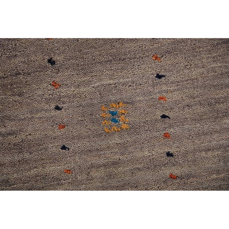 Contemporary Gabbeh Rug Hand-Knotted Beige Modern Wool Carpet - 5'3" x 7'8"