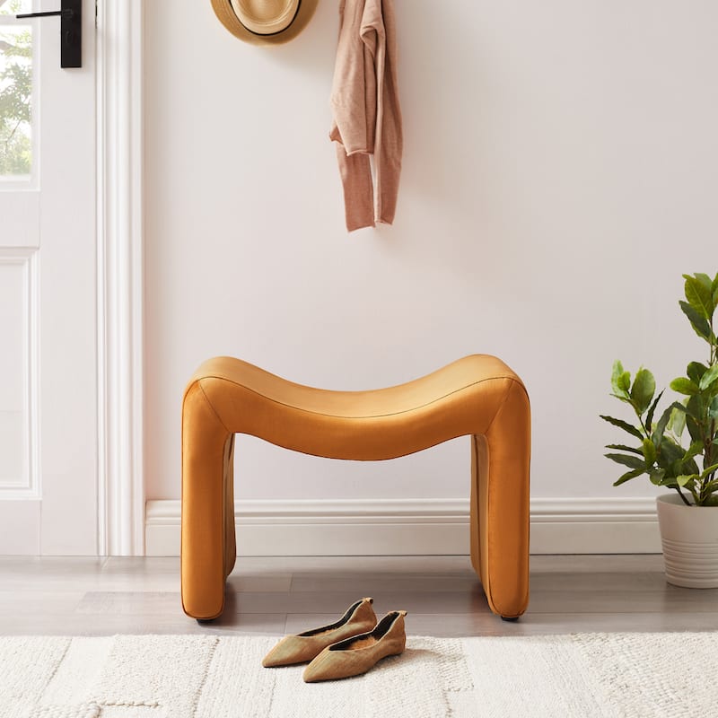 VANOMi Upholstered Pouf, Mid-Century Modern Ottoman, Cometemporary Foot Stool For Living Room Extra Vanity Seat For Small Space
