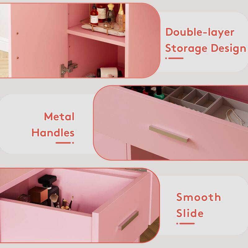 Lighted Bathroom Vanity with Mirror, MDF Cabinet, Smooth Drawers, Space-Saving Design