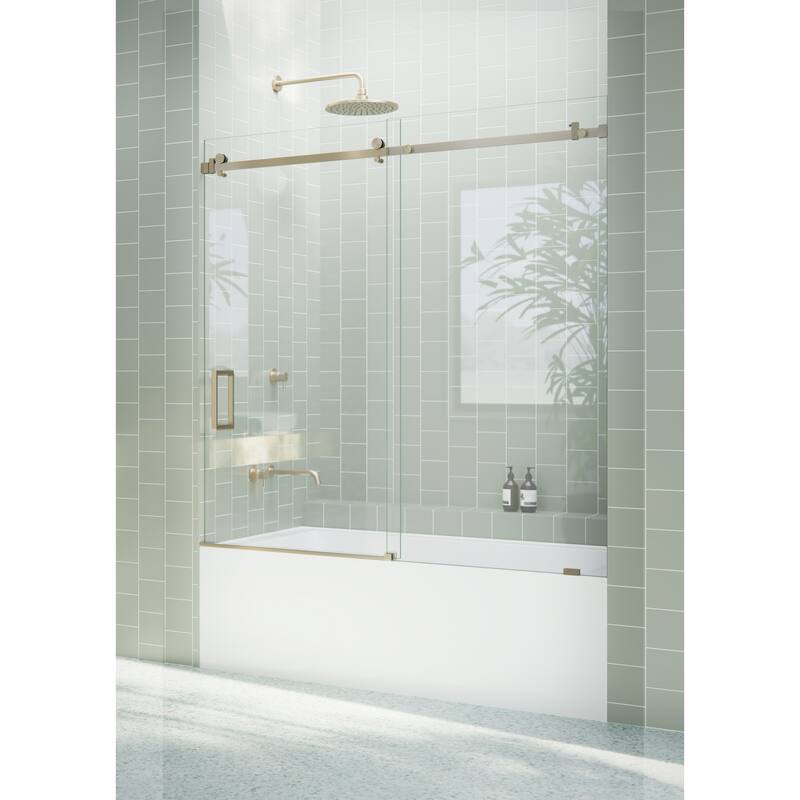 Glass Warehouse 56 in. - 60 in. x 60in. Frameless Bath Tub Sliding Shower Door with Square Hardware