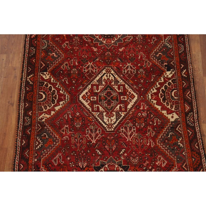 Tribal Red Qashqai Persian Vintage Runner Rug Hand-knotted Wool Carpet - 3'7"x 9'9"