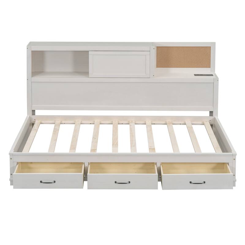 Versatile Wooden Daybed with 3 Storage Drawers,and USB Ports