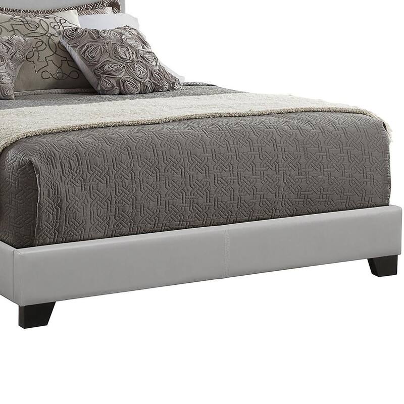 Modern Grey Upholstered Panel Bed with Faux Leather and Black Legs