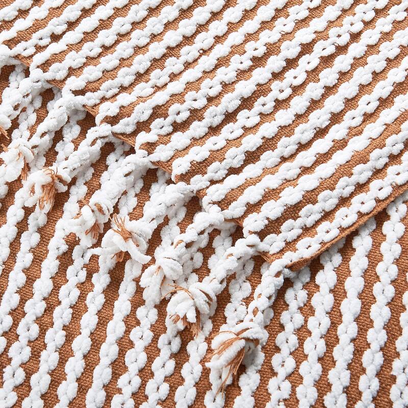 Home Soft Things Chain Tweed Throw Decorative Blanket with Tassels