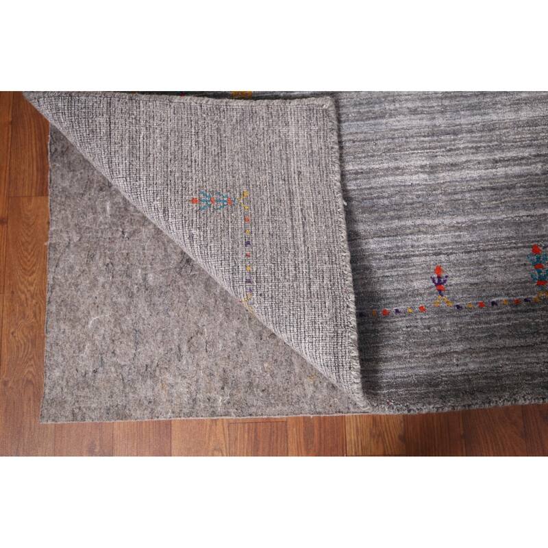 Silver Gray Striped Gabbeh Indian Area Rug Handmade Wool Carpet - 8'0"x 9'8"