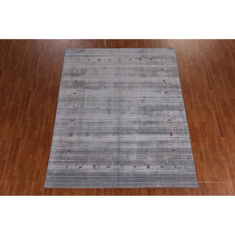 Hand Knotted Oriental 100% Wool Carpet Tribal Animal Pictorial Greys & Charcoal Gabbeh Area Rug - 9' 8'' X 7' 10''