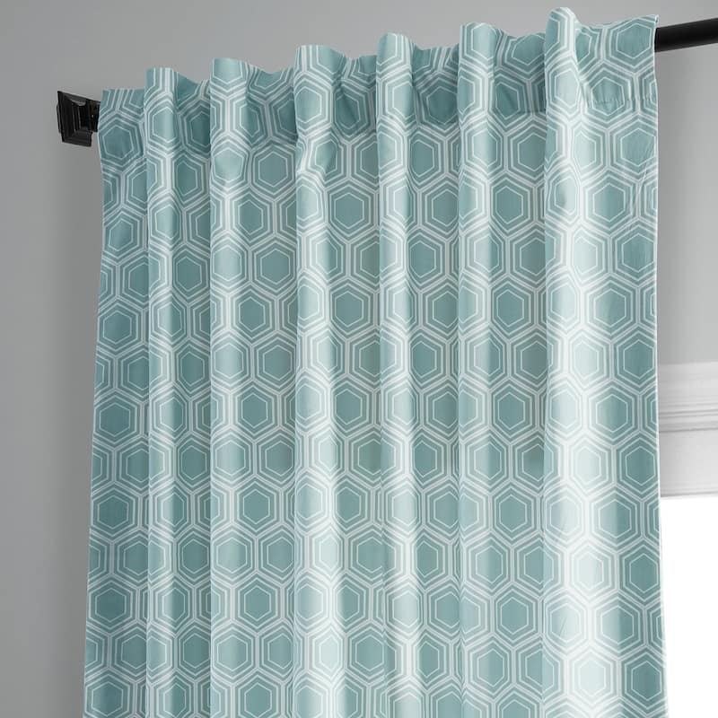 Exclusive Fabrics Modern Honeycomb Aqua Printed Cotton Room Darkening Curtain (1 Panel)
