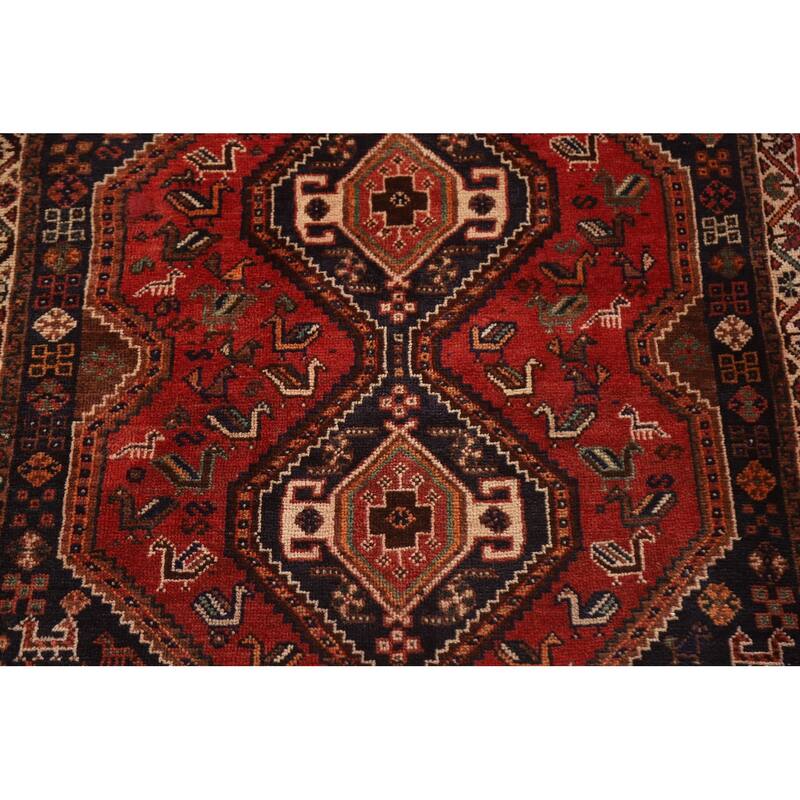 Tribal Red Shiraz Persian Vintage Area Rug Hand-knotted Wool Carpet - 3'8"x 5'5"