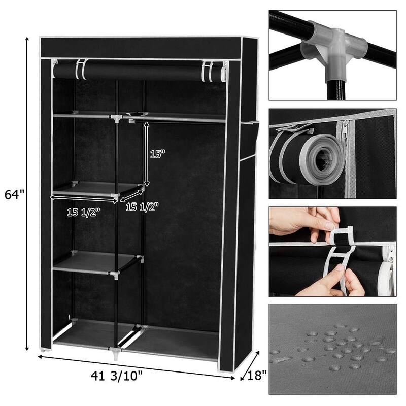 Portable Fabric Closet Wardrobe Storage Organizer,Black