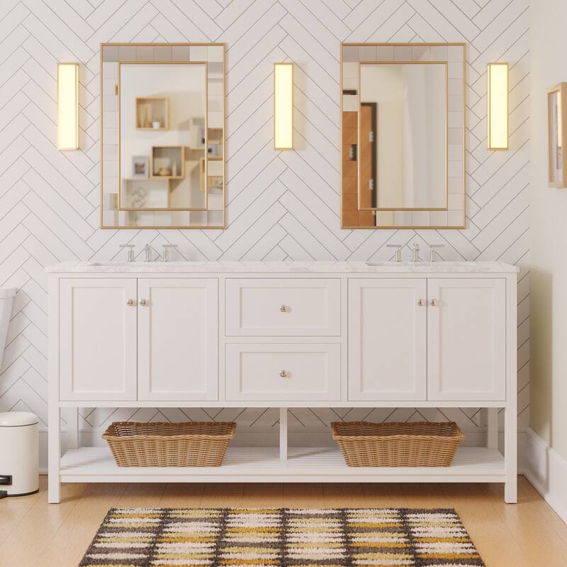 KitchenBathCollection Lakeshore 72" Double Bathroom Vanity with Engineered Carrara Top
