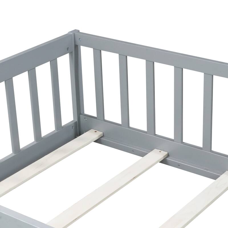 Floor Bed with Fence and Revolving Door,Ideal for Kids' Play,and Promoting Independence and Growth