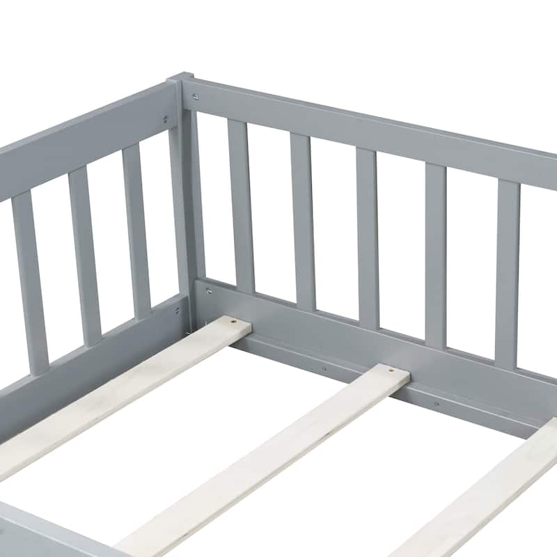 Twin Size Floor Bed with Fence and Door
