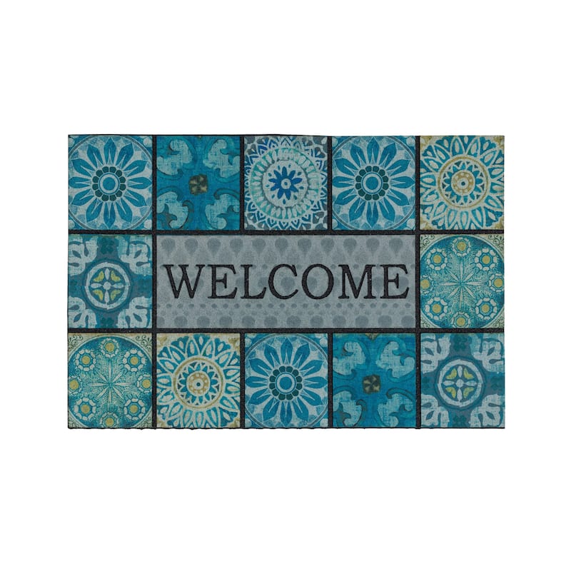 Mohawk Home Welcome Tiles All Weather Recycled Rubber Door Mat - 1'11" x 2'11" - Ocean Blue