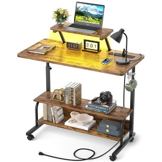 Height Adjustable Standing Desk with Power Outlets and LED Lights