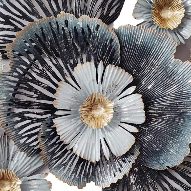 Sherie Modern Wall Decoration, Floral Patterns, 45 Inch Blue Metal